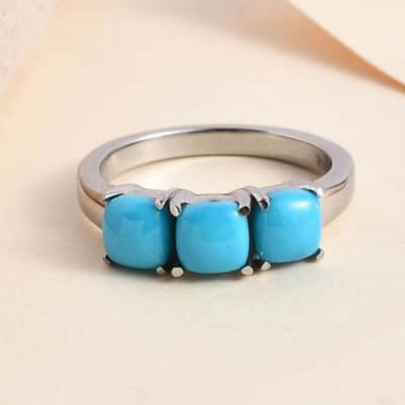 Sleeping Beauty Turquoise 3 Stone Ring - Picture 5 of 12